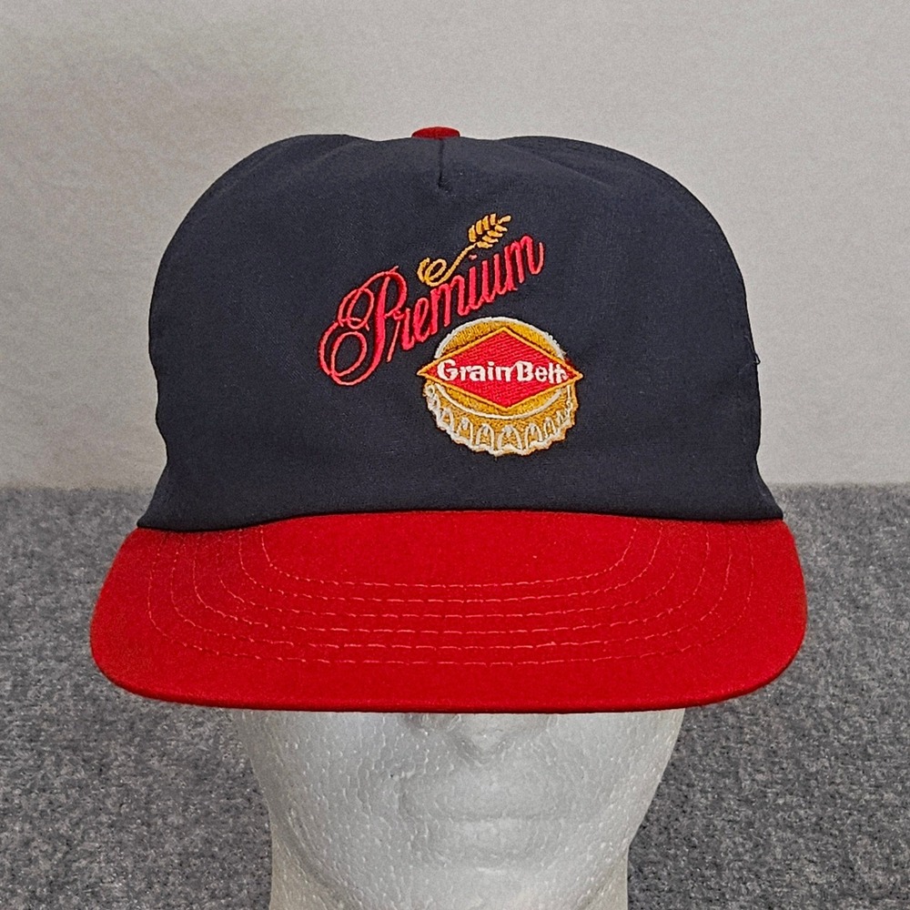 Vintage Premium Grain Belt Beer Hat Brewery Cap Navy Red Made USA Snapback 90s